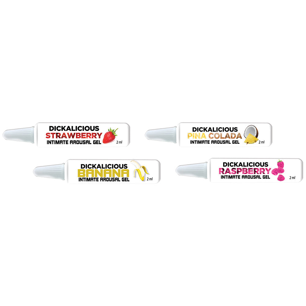 Dickalicious Intimate Arousal Gel Assorted Flavor 2 mL Tubes 144-Piece Display