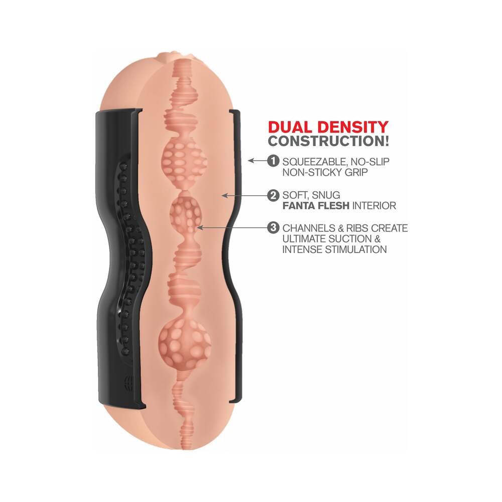 PDX Tight Grip Pussy & Ass Dual Density Squeezable Masturbator Beige/Black