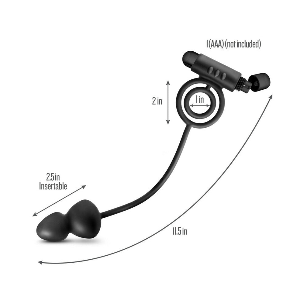 Anal Adventures Platinum Silicone Anal Plug with Vibrating C-Ring Black