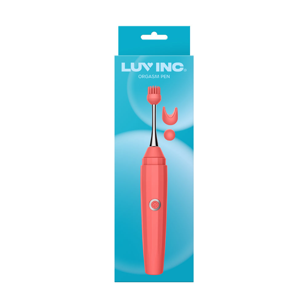 Luv Inc Op10 Orgasm Pen Rechargeable Pinpoint Vibrator with 3 Attachments Coral