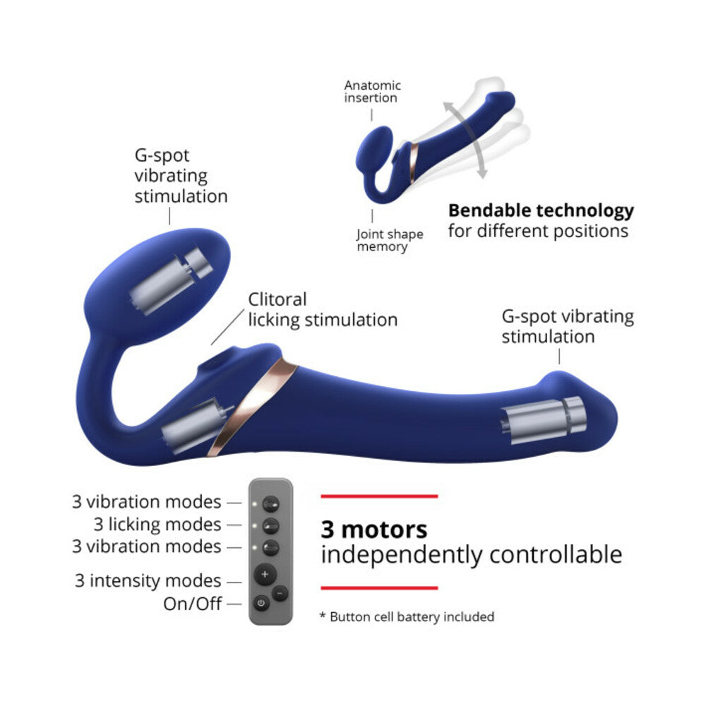 Strap-On-Me Rechargeable Remote-Controlled Multi Orgasm Bendable Strapless Strap-On Night Blue Small