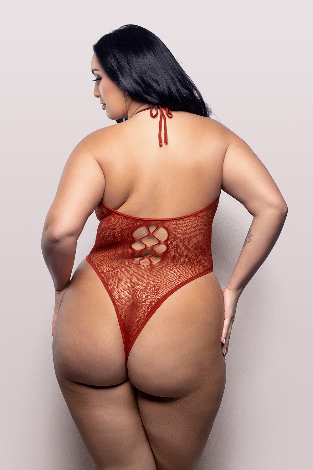 Fantasy Lingerie Vixen Just Kissed Halter Tie Plunge Teddy Red Queen Size
