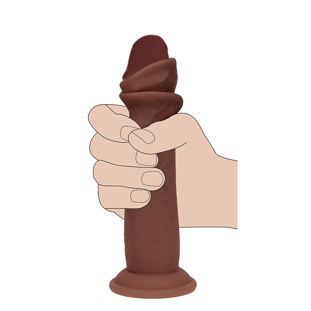 Realrock Sliding Skin Dual Density Silicone Dildo 6 in. Brown
