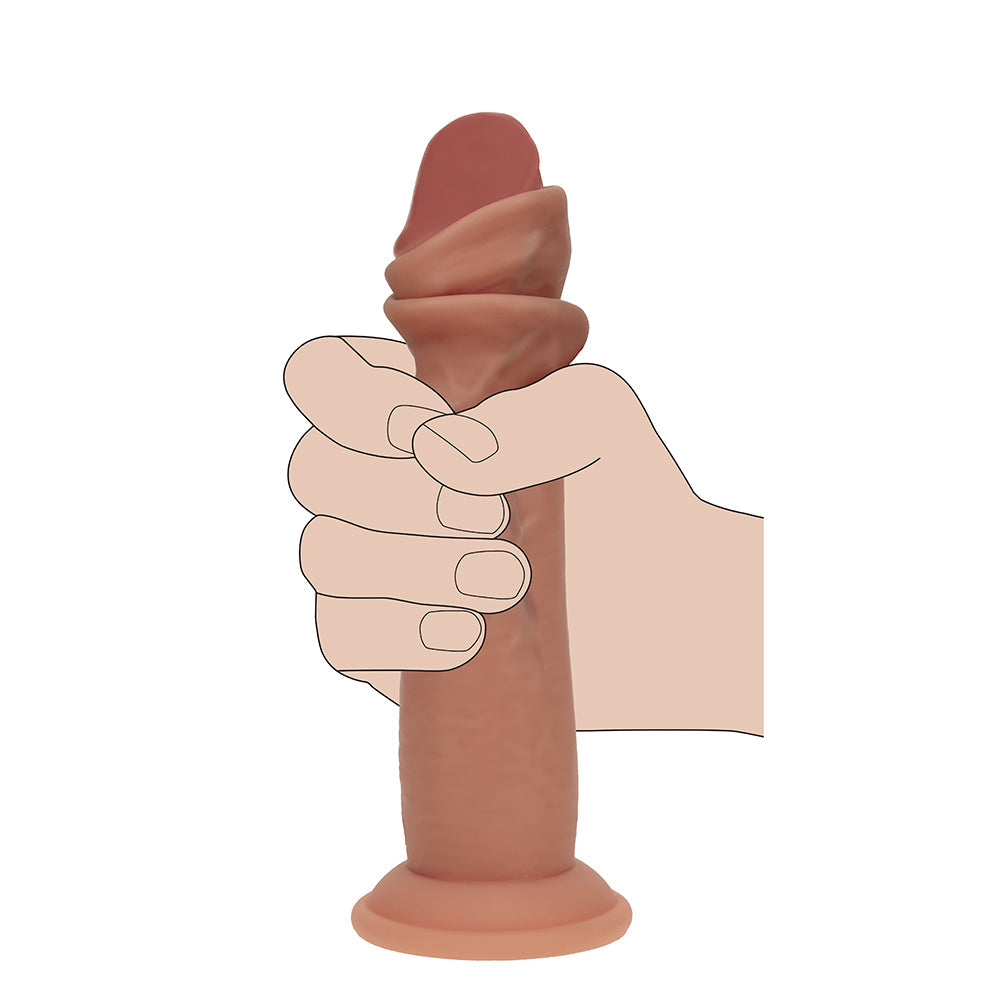Realrock Sliding Skin Dual Density Silicone Dildo 7 in. Tan