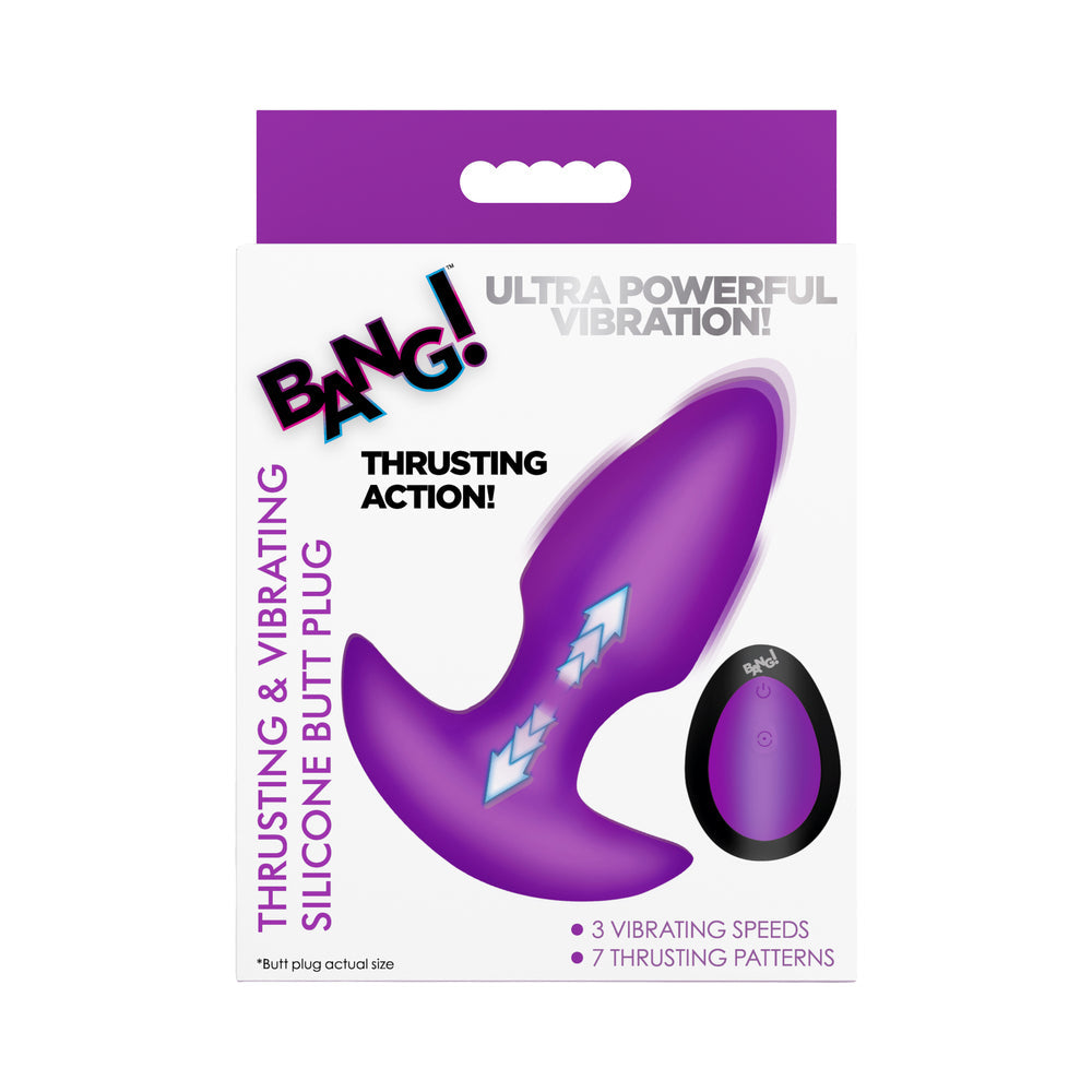 BANG! Thrusting & Vibrating Silicone Butt Plug Purple
