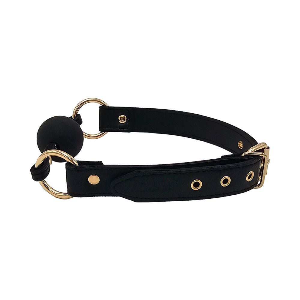 Rouge Leather Ball Gag Black with Gold Accessories