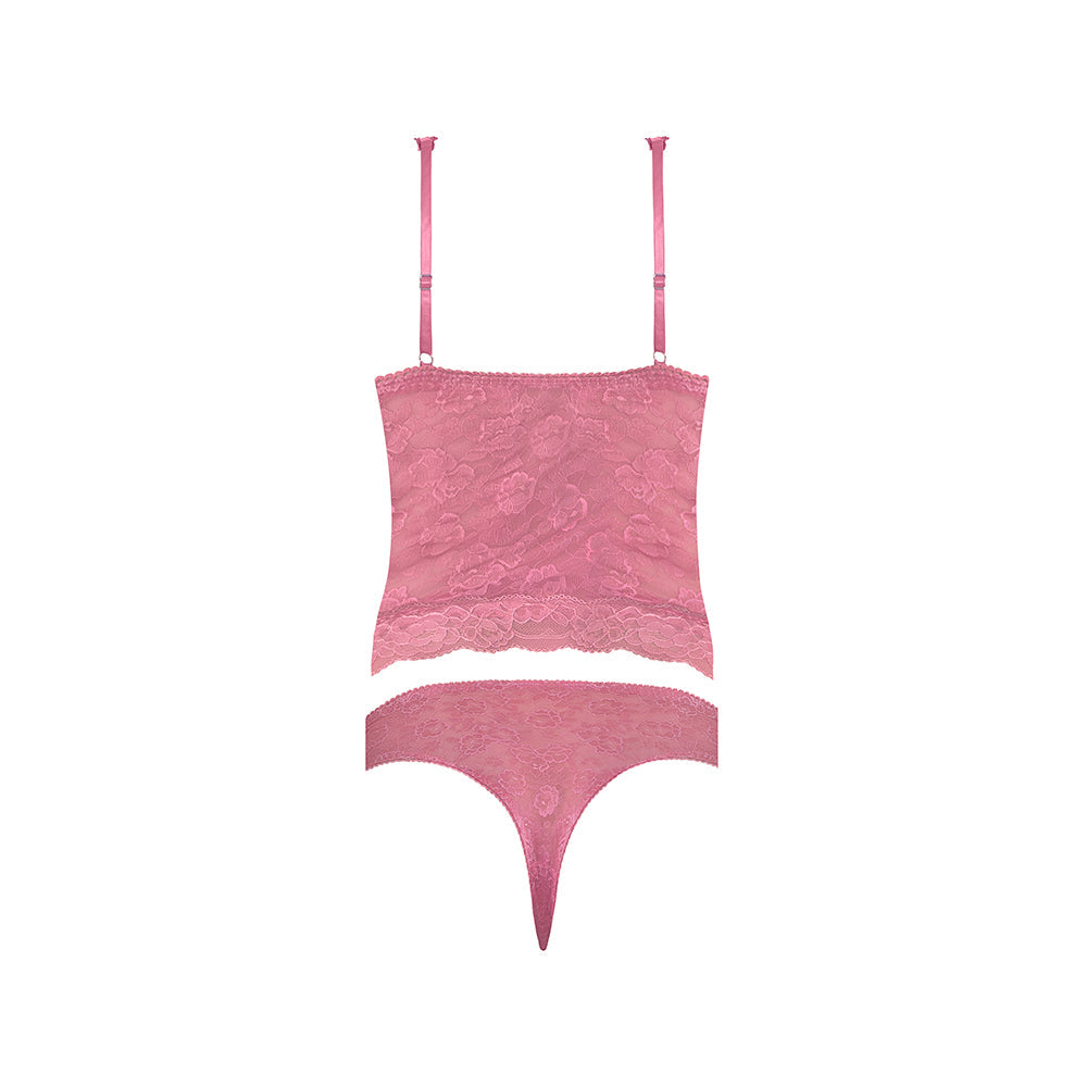 Magic Silk Wisteria Mist Bustier Cami & Thong Set Pink S/M
