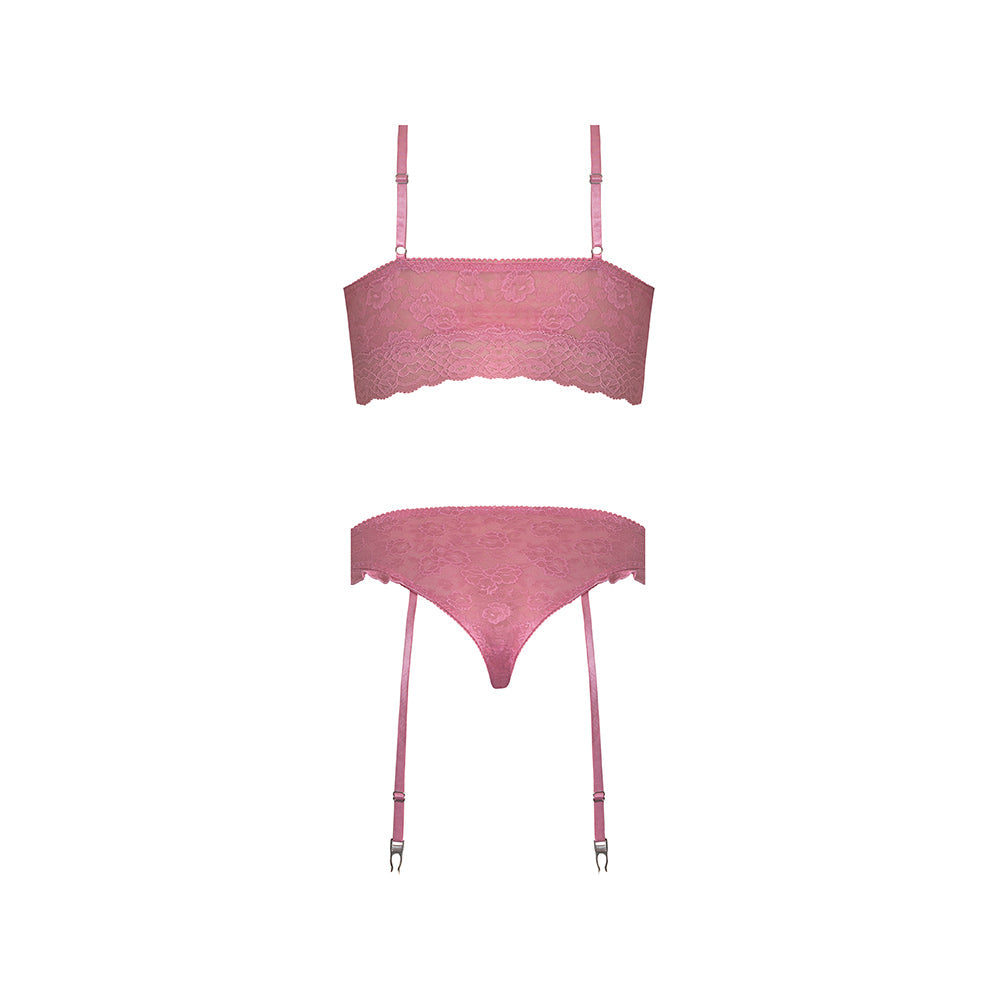 Magic Silk Wisteria Mist Bralette & Panty with Removable Garters Pink L/XL