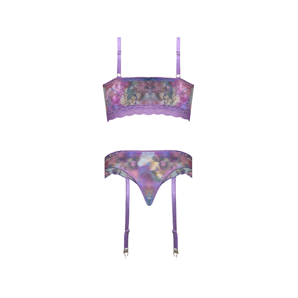 Magic Silk Wisteria Mist Bralette & Panty with Removable Garters Floral L/XL