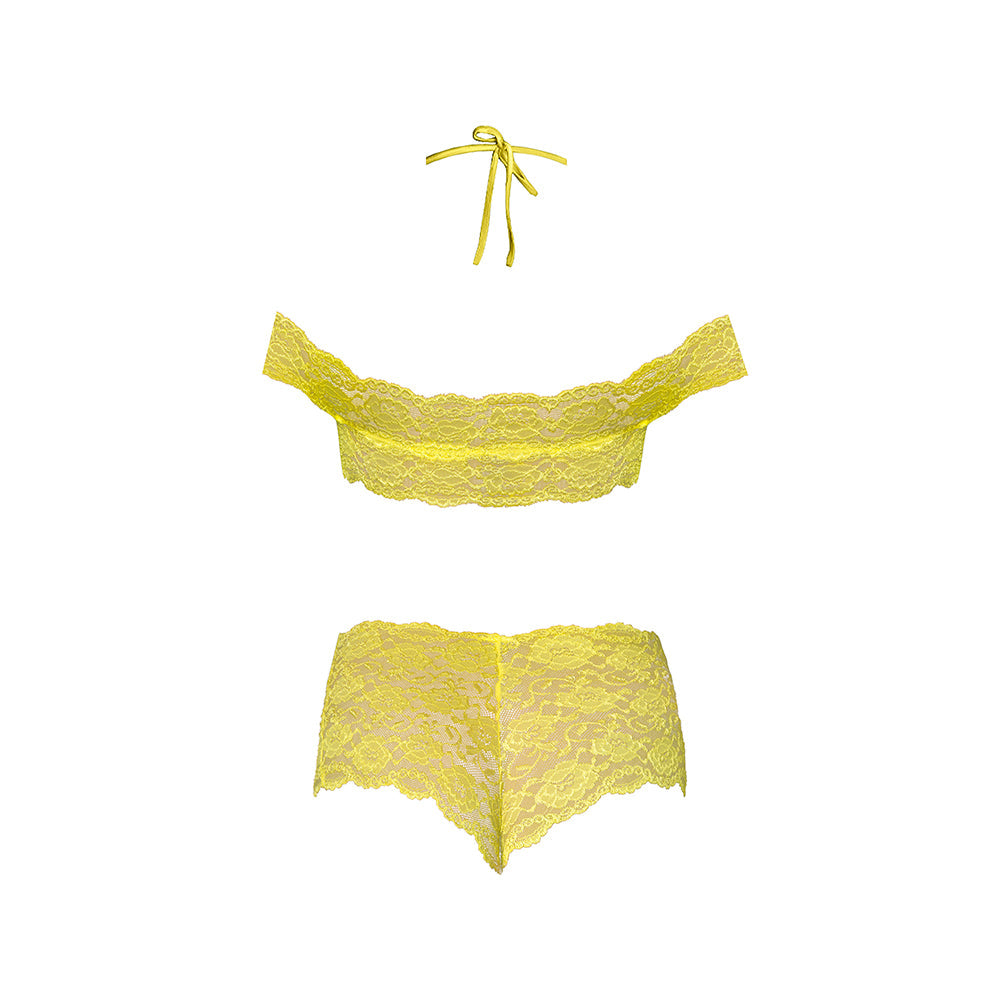 Magic Silk Daffodil Dreams Bardot Sleeve Halter Top & Boy Short Set Yellow Queen Size
