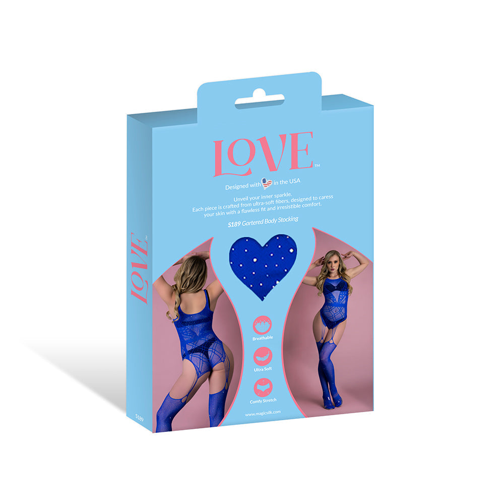 Magic Silk Seamless Gartered Bodystocking Blue O/S