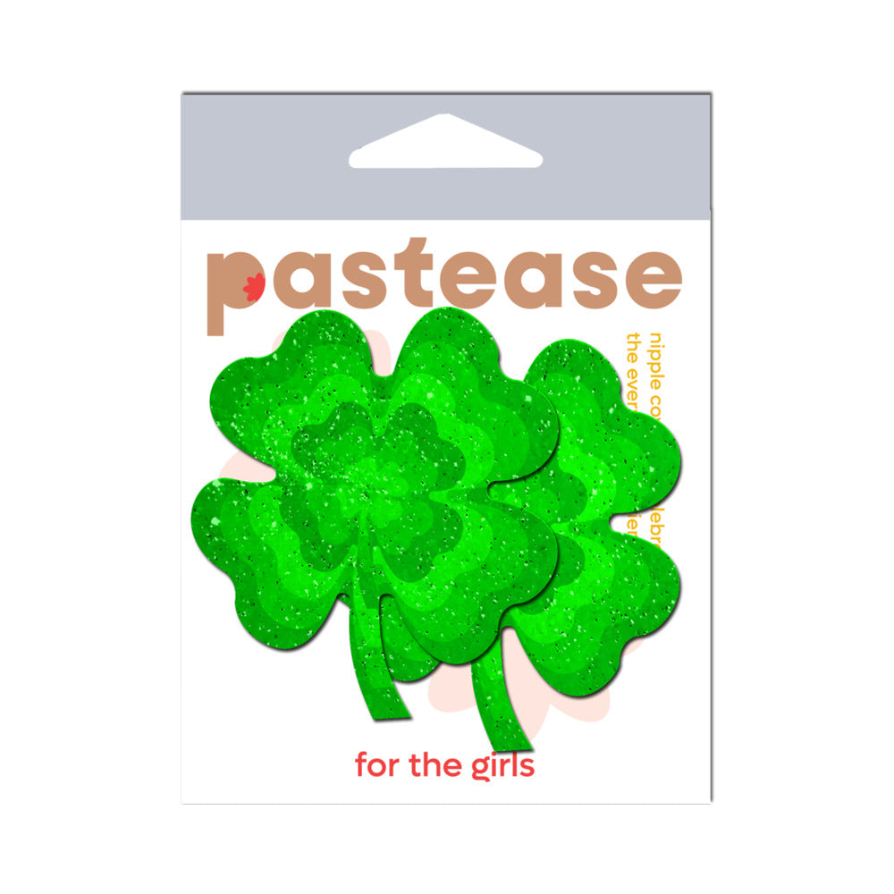 Pastease Four Leaf Clover Green Glitter Velvet Pumping Shamrock Nipple Pasties