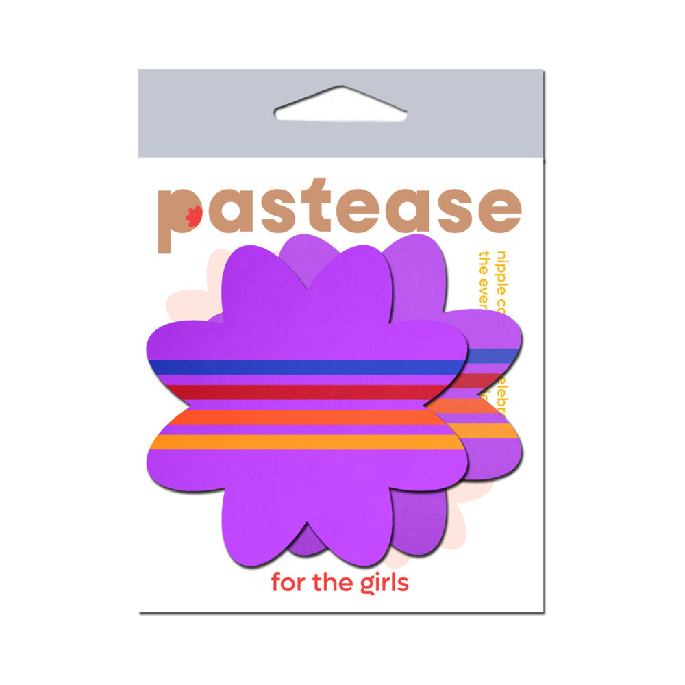 Pastease Colorful Retro Stripes on Purple Petal Breast Pasties