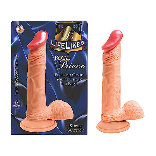 Lifelikes Royal Prince Dong With Balls & Suction Base 6in. (White) - product photo