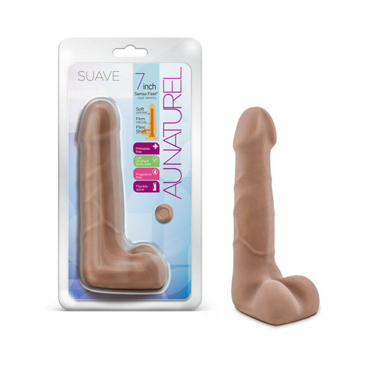 Au Naturel Suave 7 in. Posable Dual Density Dildo with Balls Tan - product photo
