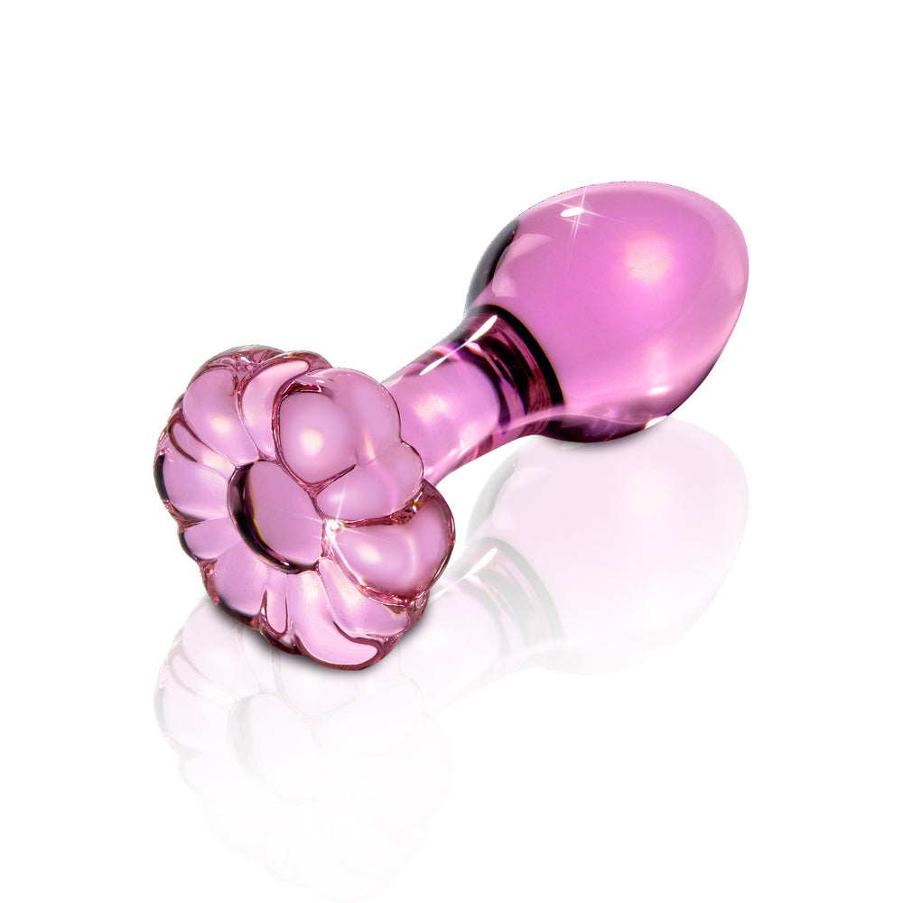 Icicles No. 48 Glass 3.5 in. Anal Plug With Flower Base Pink