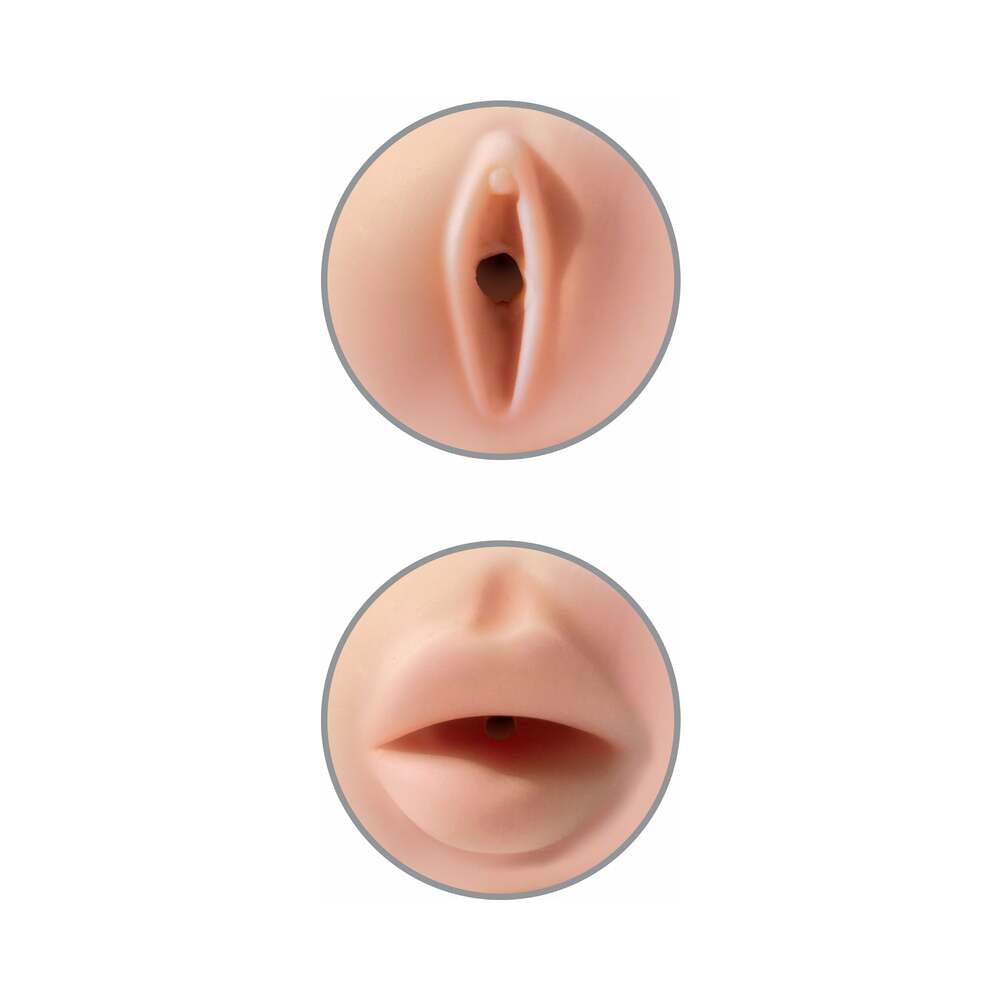 PDX Tight Grip Pussy & Mouth Dual Density Squeezable Masturbator Beige/White