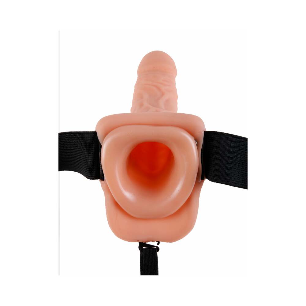 Fetish Fantasy Series 7 in. Vibrating Hollow Strap-On with Balls Beige/Black