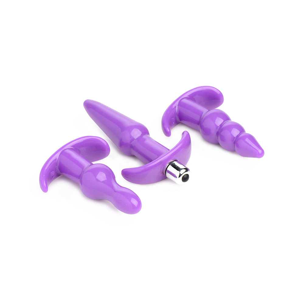 Trinity Vibes 3 Piece Vibrating Anal Plug Set Purple