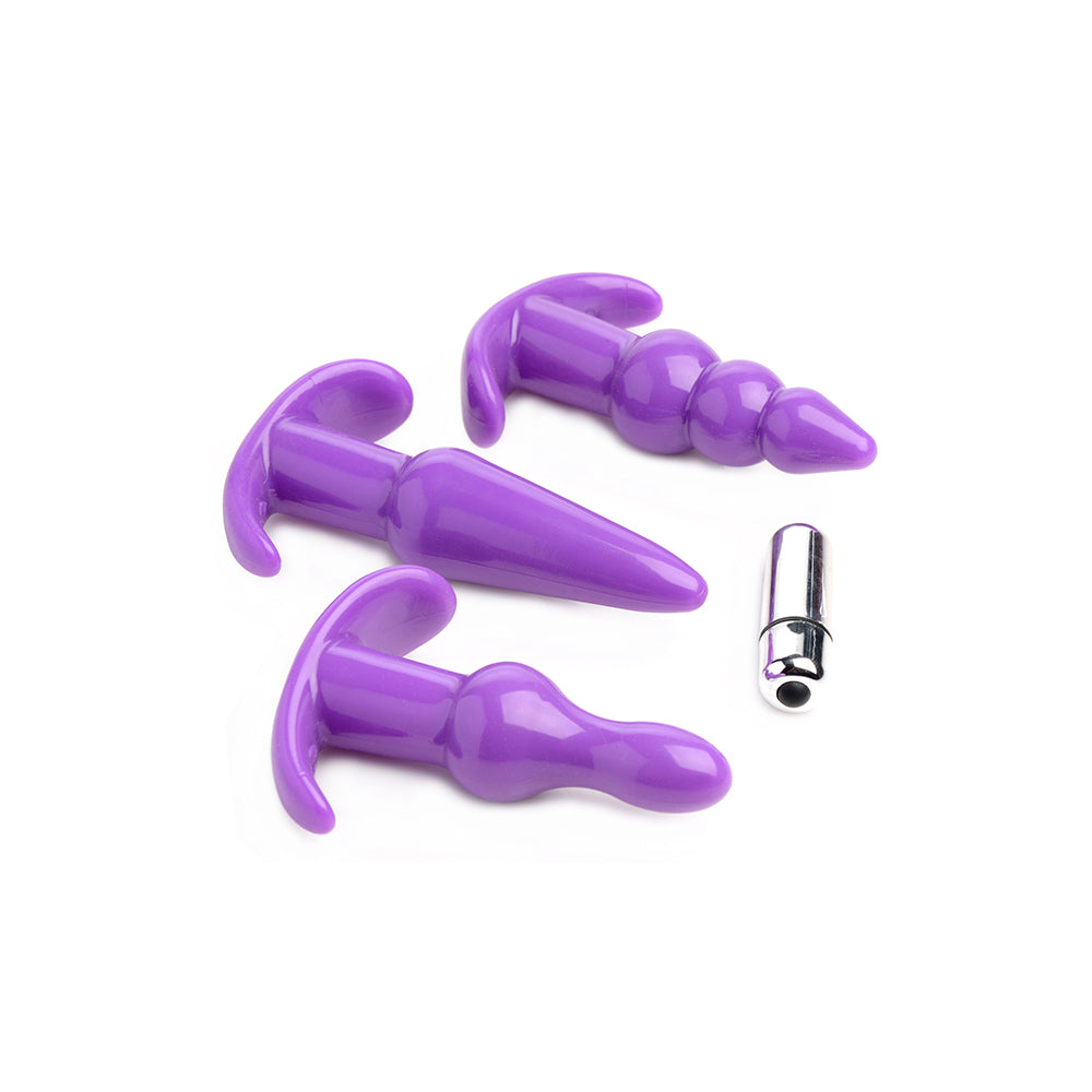 Trinity Vibes 3 Piece Vibrating Anal Plug Set Purple