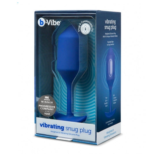 b-Vibe Vibrating Snug Plug 4 Rechargeable Weighted Silicone Anal Plug Navy - product photo