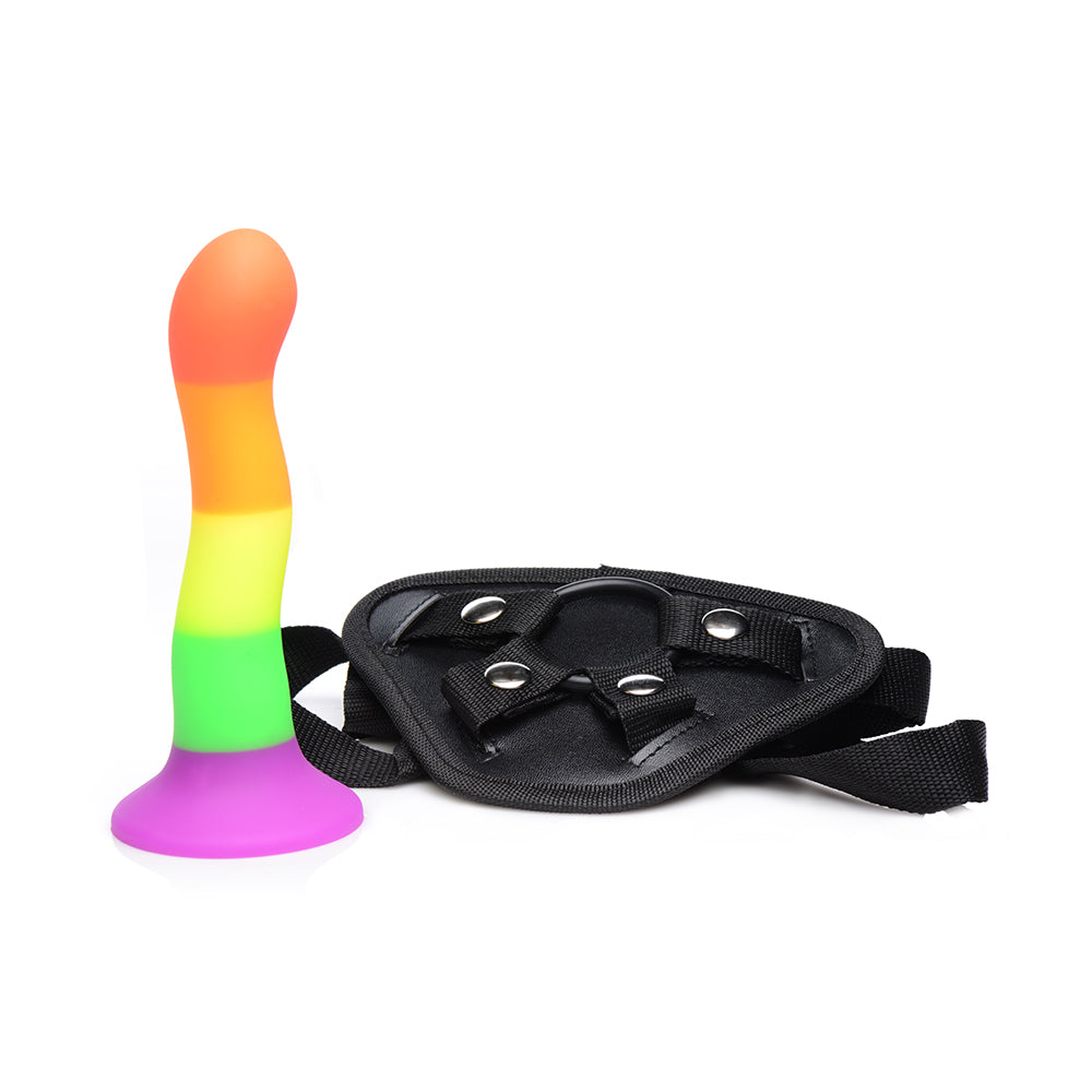Strap U Proud Rainbow Silicone Dildo with Harness