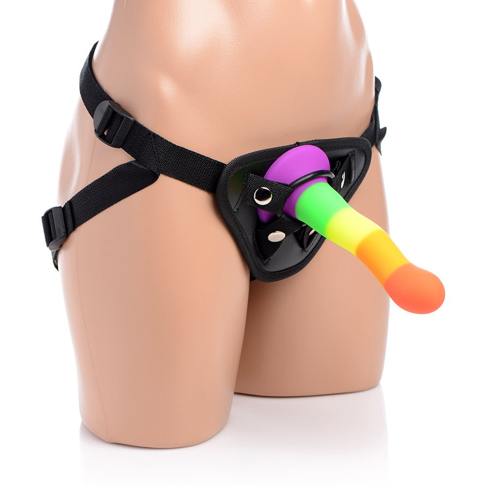 Strap U Proud Rainbow Silicone Dildo with Harness