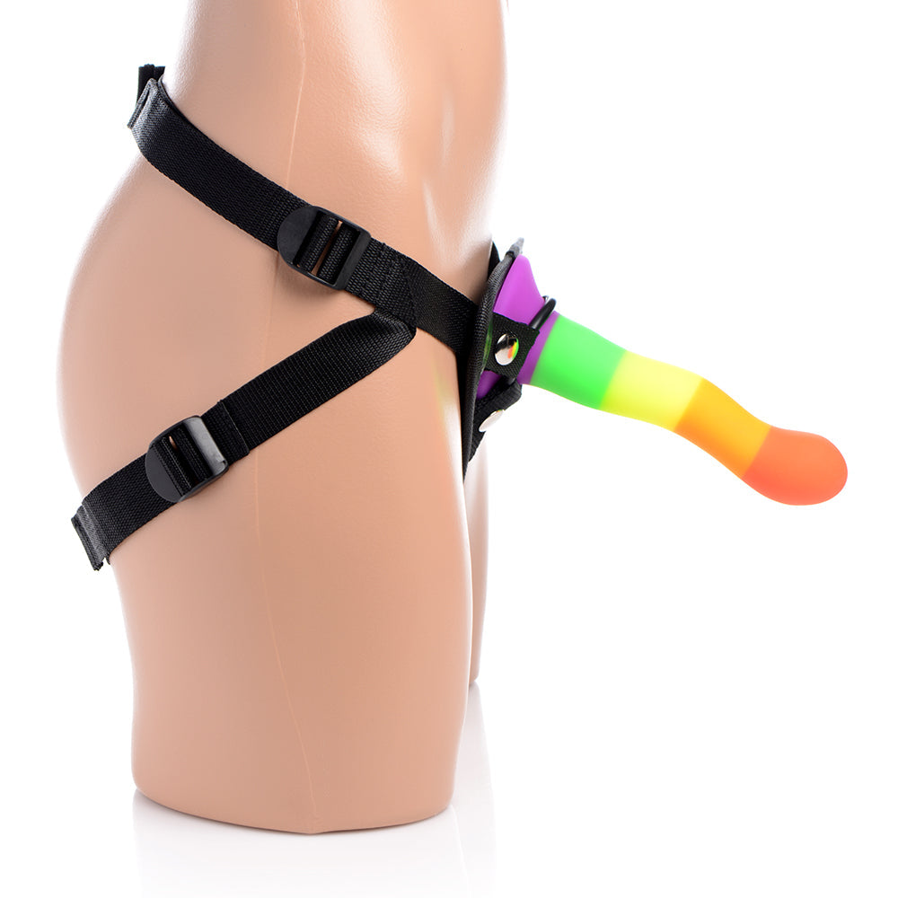 Strap U Proud Rainbow Silicone Dildo with Harness