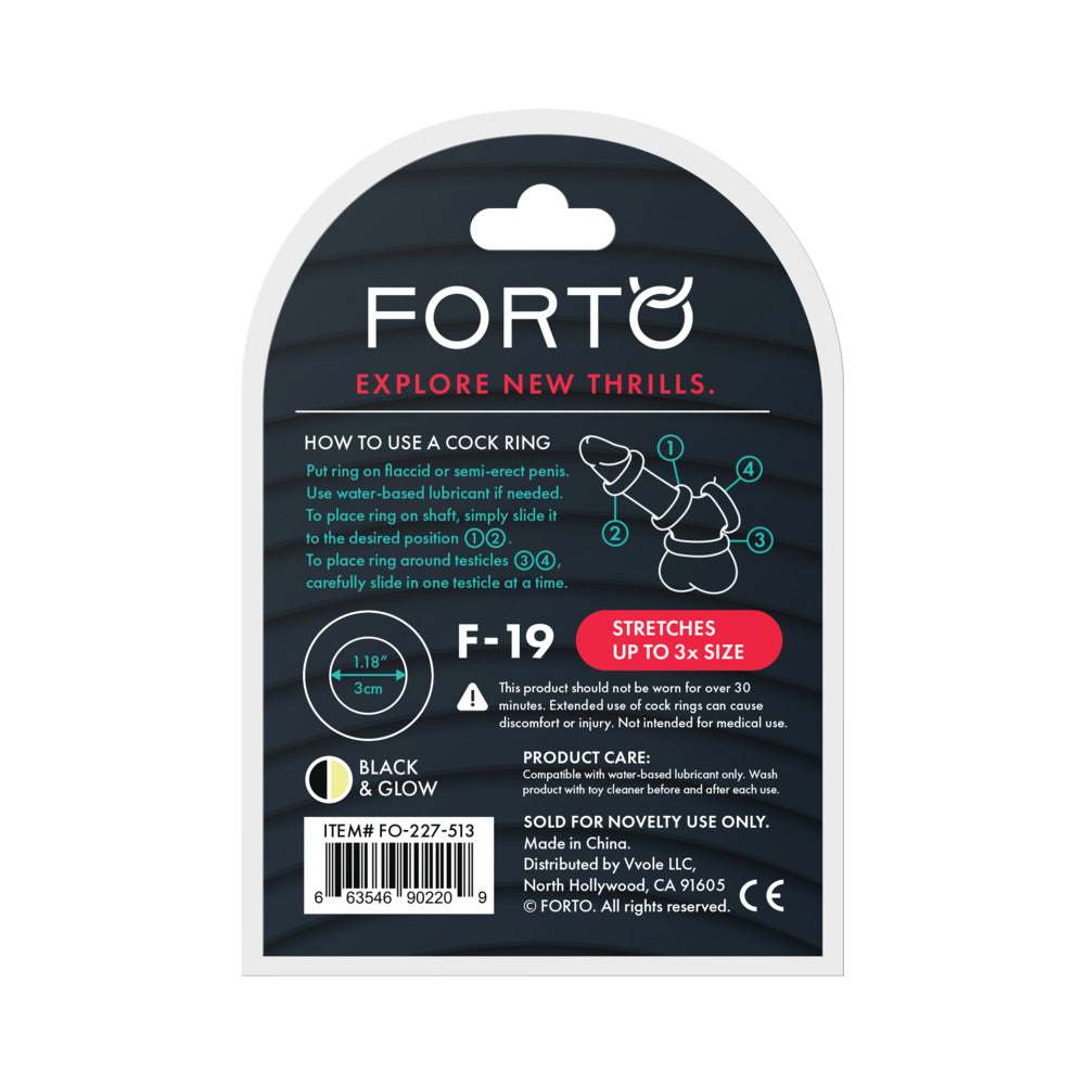Forto F-19 Liquid Silicone 2-Tone Cockring Black/Glow