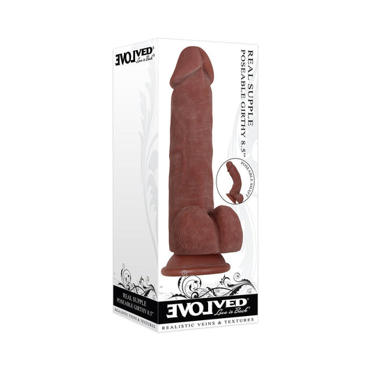 Evolved Real Supple Girthy Poseable 8.5 in. Realistic Dildo With Balls Brown - product photo