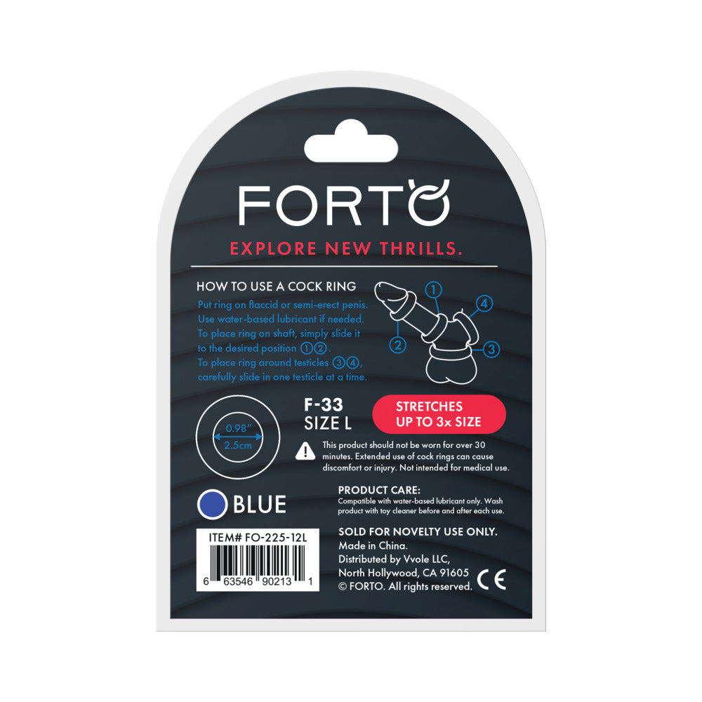 Forto F-33 Liquid Silicone Cockring Large Blue