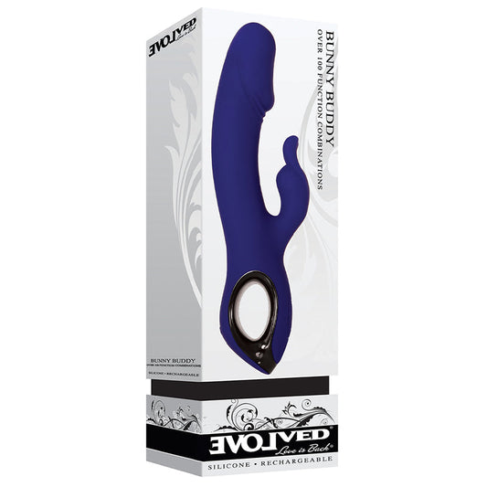 Evolved Bunny Buddy Rechargeable Silicone Rabbit Vibrator Blue - product photo