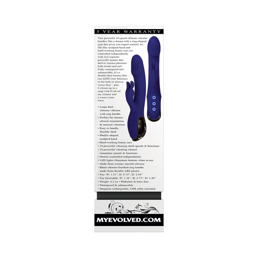Evolved Bunny Buddy Rechargeable Silicone Rabbit Vibrator Blue