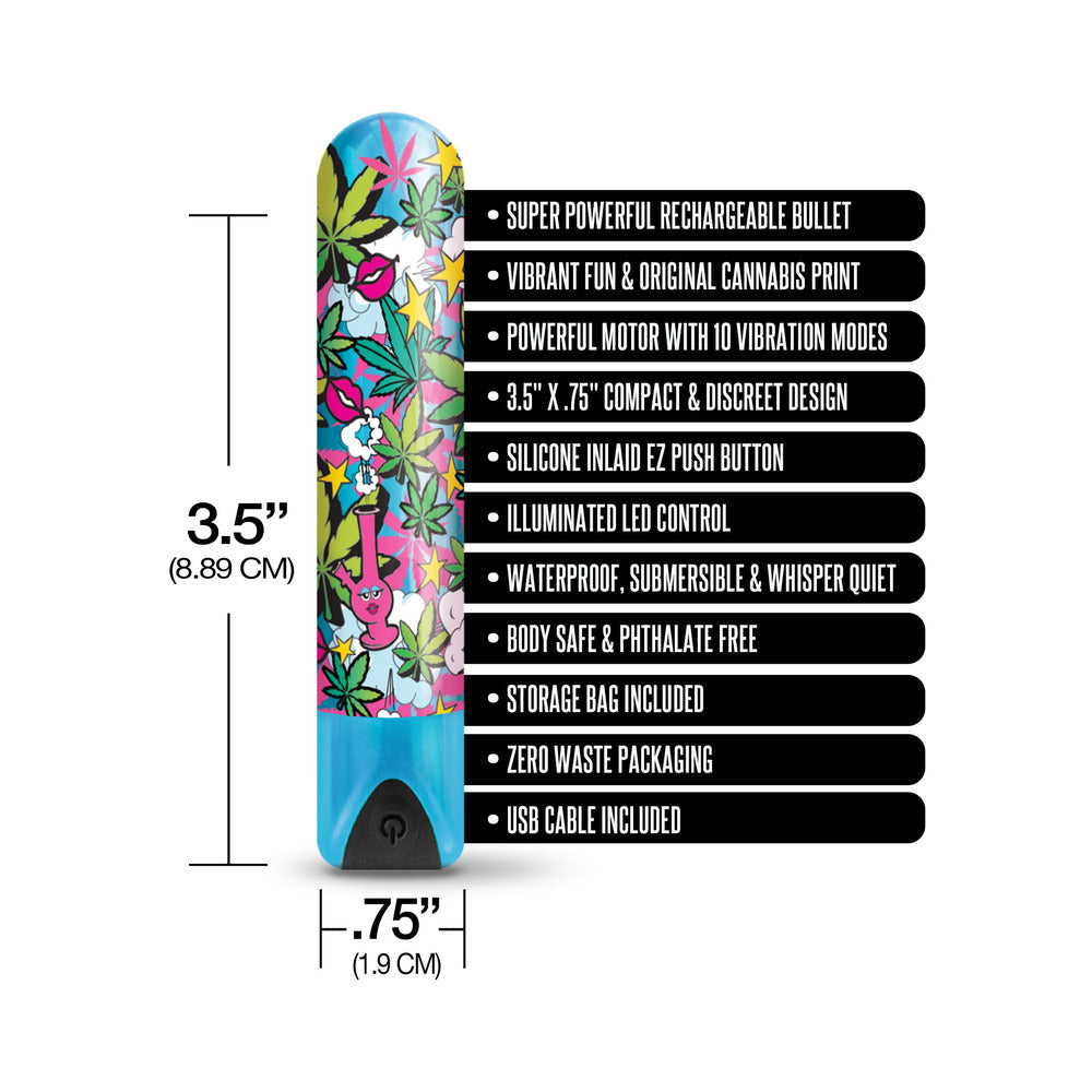 Prints Charming Buzzed Rechargeable 3.5" Bullet - Stoner Chick - Blue