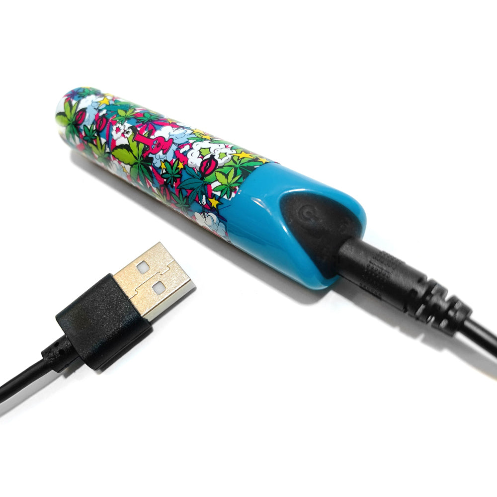 Prints Charming Buzzed Rechargeable 3.5" Bullet - Stoner Chick - Blue