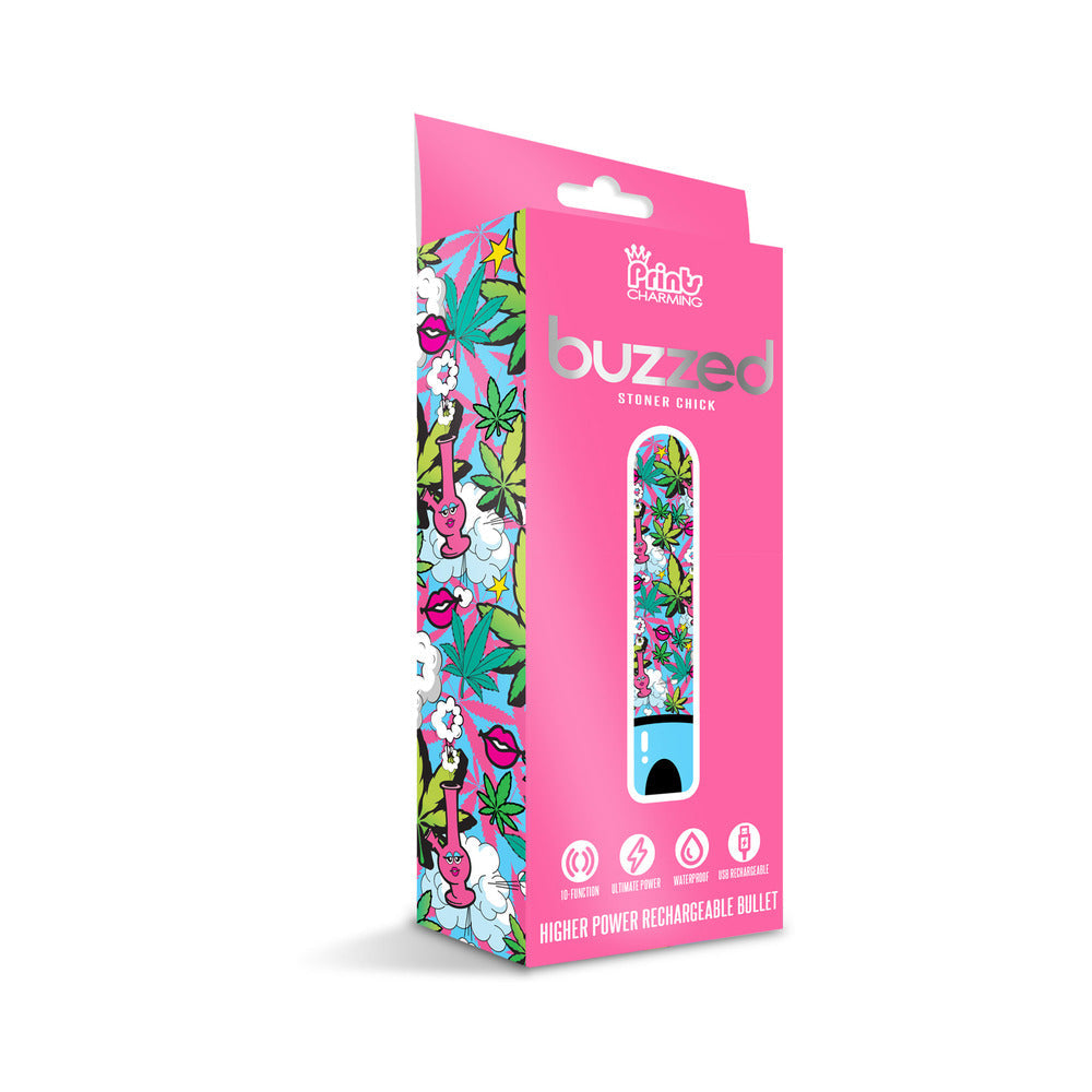 Prints Charming Buzzed Rechargeable 3.5" Bullet - Stoner Chick - Blue