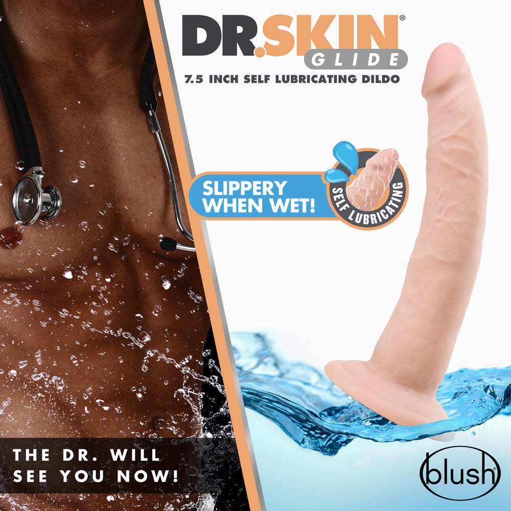 Dr. Skin Glide Realistic 7.5 in. Self-Lubricating Dildo Beige