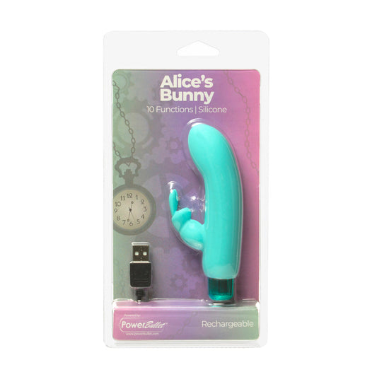 Powerbullet Alice''s Bunny Rechargeable Bullet Vibrator with Silicone Rabbit Sleeve Teal - product photo