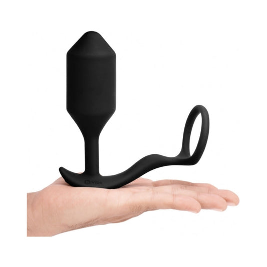 b-Vibe Vibrating Snug & Tug Rechargeable Weighted Silicone Anal Plug with Cockring XL Black - product photo 2