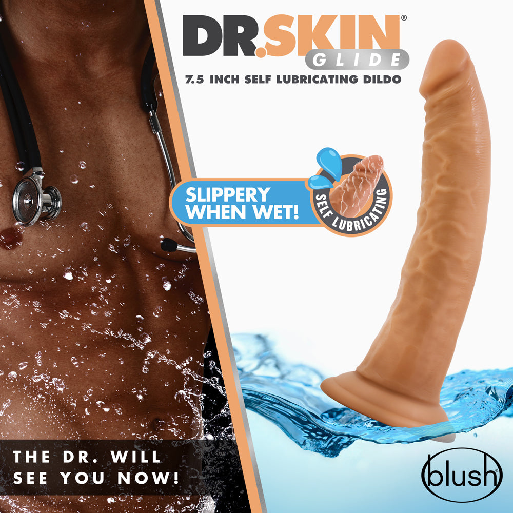 Dr. Skin Glide Realistic 7.5 in. Self-Lubricating Dildo Tan
