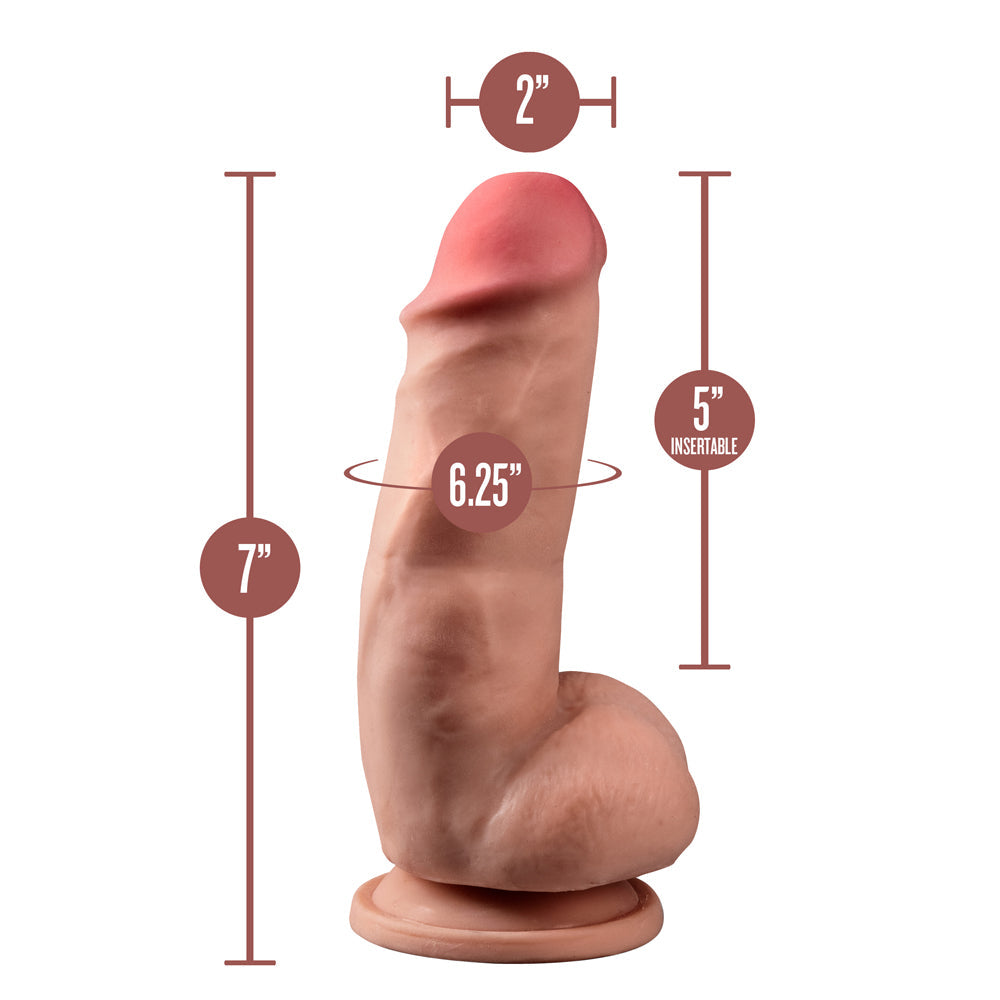 Dr. Skin Plus Girthy 7 in. Triple Density Posable Dildo with Balls Tan
