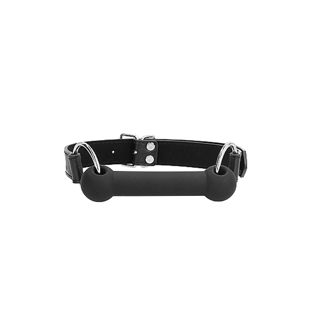 Ouch! Black & White Silicone Bit Gag With Adjustable Bonded Leather Straps Black