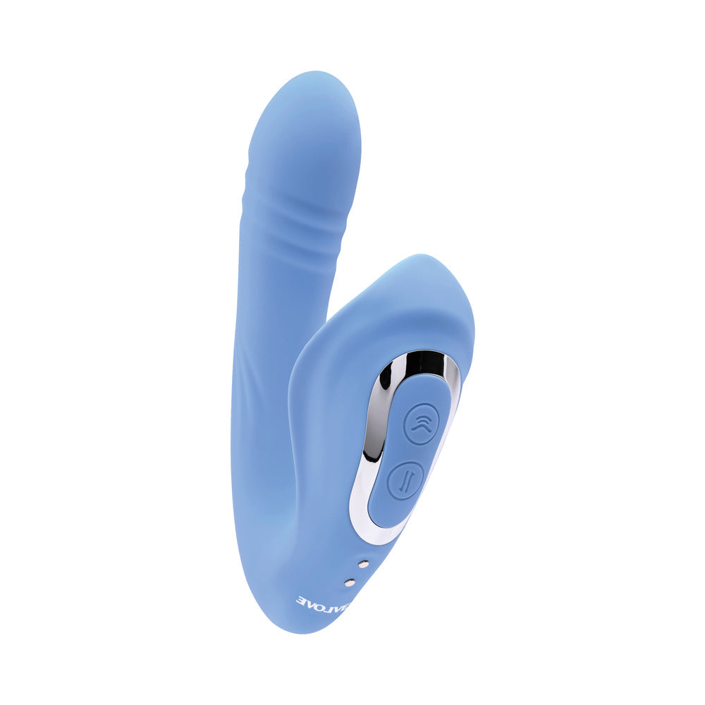 Evolved Tap & Thrust Rechargeable Thrusting Pulsing Silicone Dual Stimulator Blue