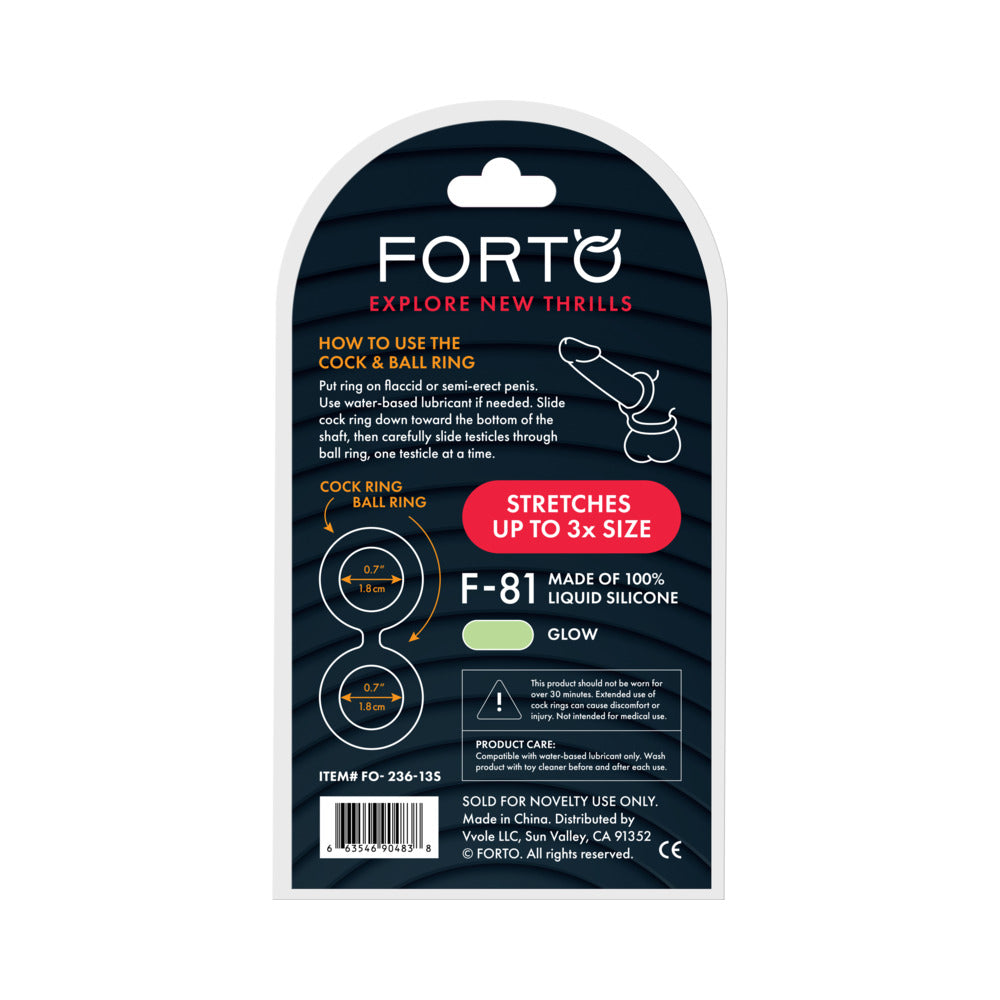 Forto F-81 Liquid Silicone Cock & Ball Double Ring Small Glow