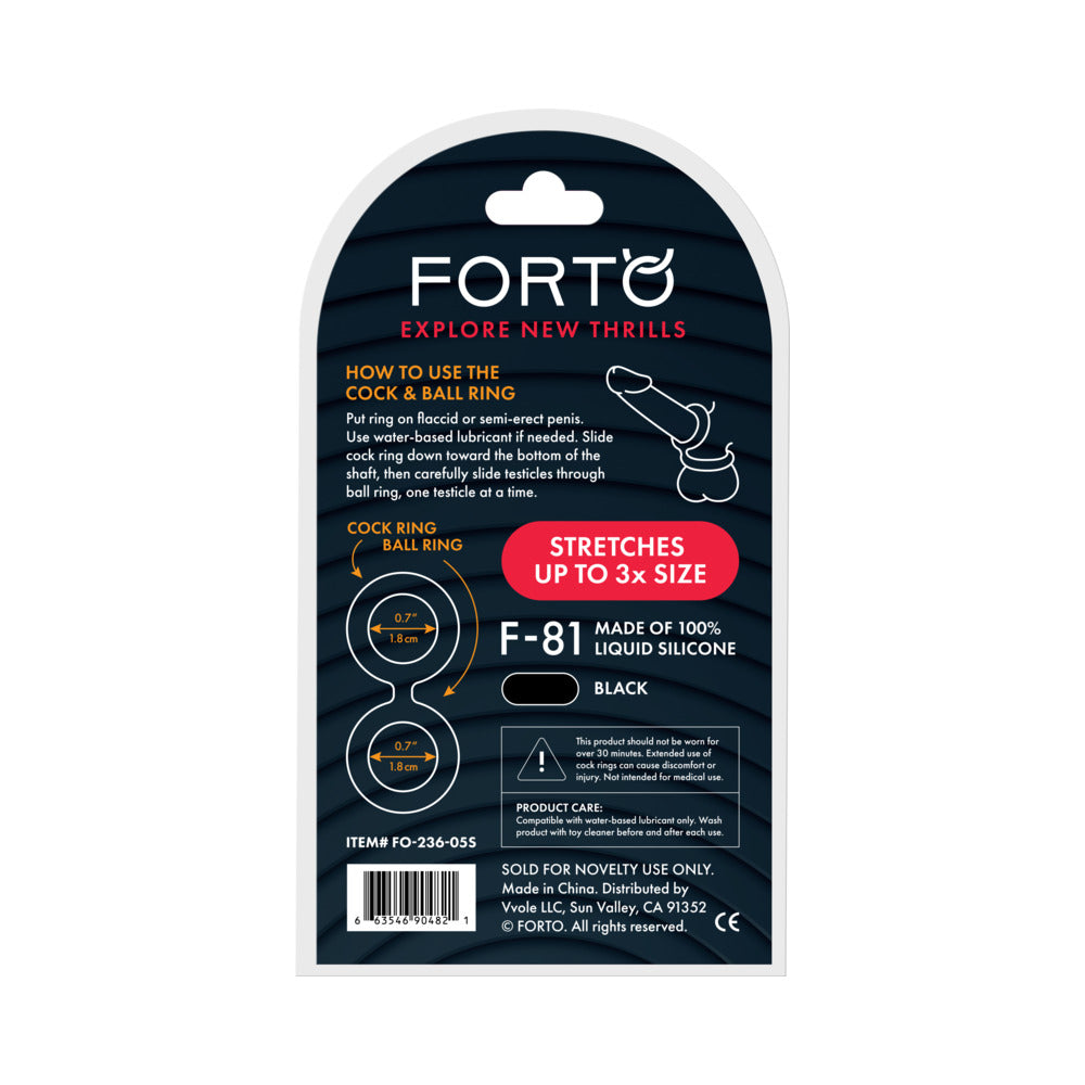 Forto F-81 Liquid Silicone Cock & Ball Double Ring Small Black