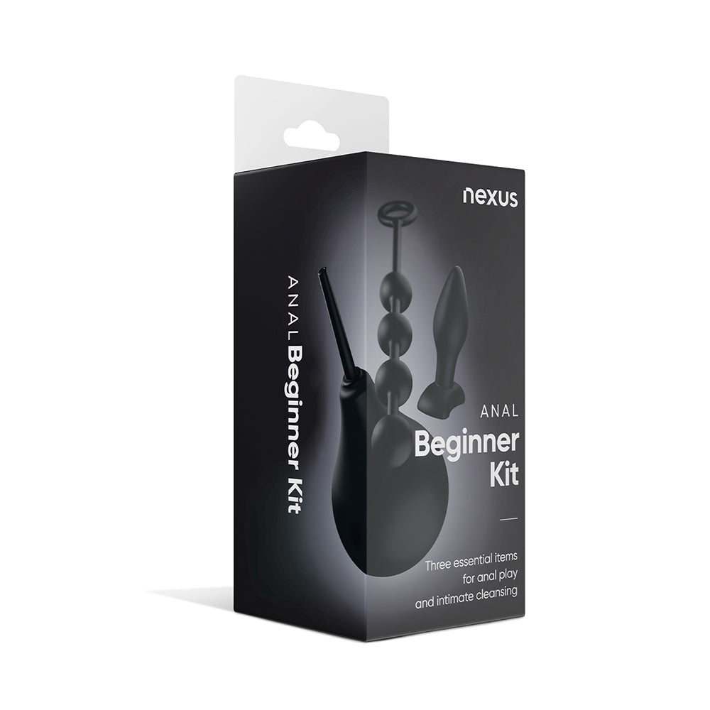 Nexus Anal Beginner Kit with Douche, Silicone Beads, Small Silicone Butt Plug Black