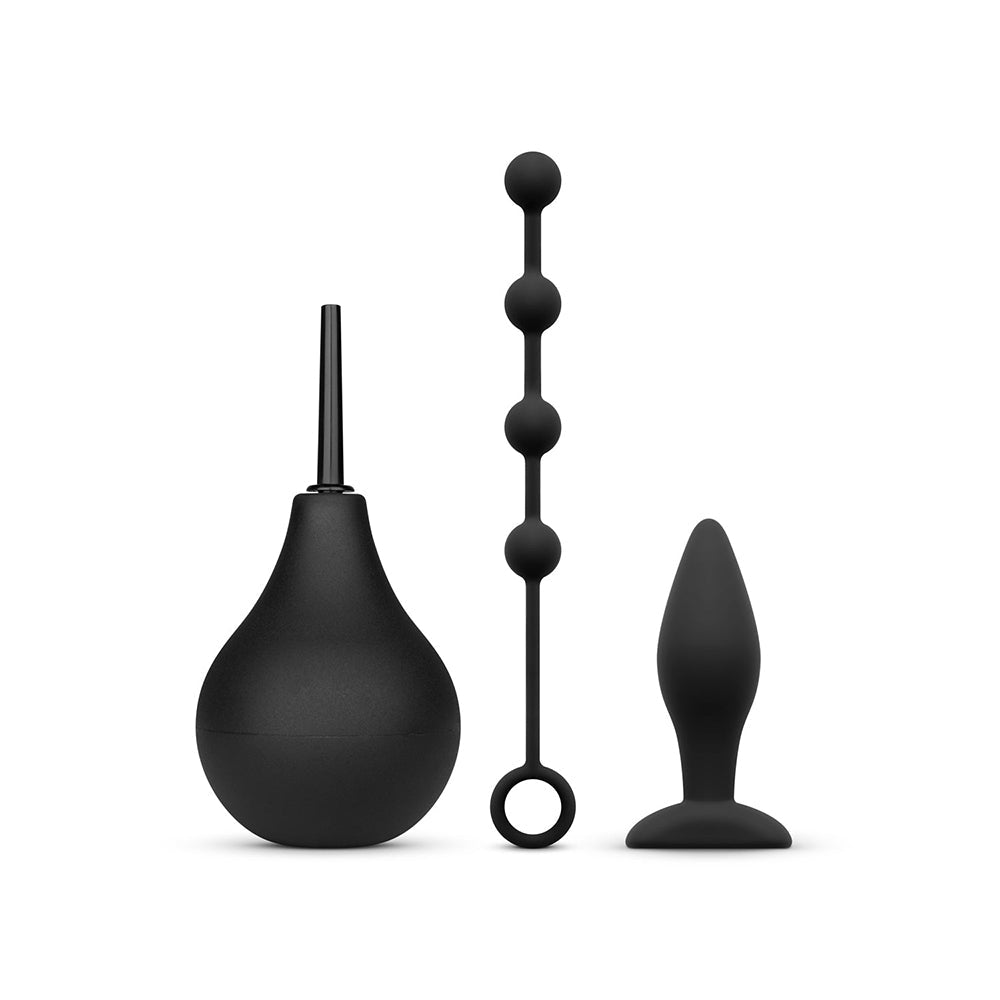 Nexus Anal Beginner Kit with Douche, Silicone Beads, Small Silicone Butt Plug Black