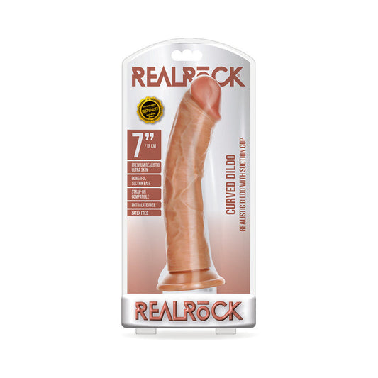 RealRock Realistic 7 in. Curved Dildo With Suction Cup Tan - product photo