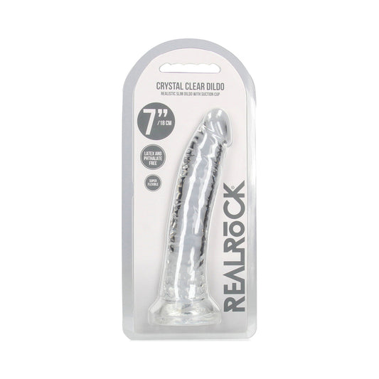 RealRock Crystal Clear Slim 7 in. Dildo Clear - product photo