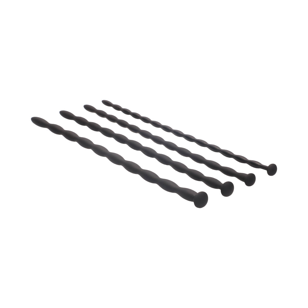 Ouch! Urethral Sounding Advanced Silicone Spiral Screw Plug Set Black 7 mm / 8 mm / 9 mm / 10 mm